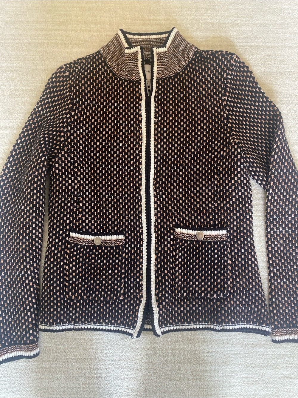 NIC+ZOE Black & Cream Woven Zip-Front Jacket